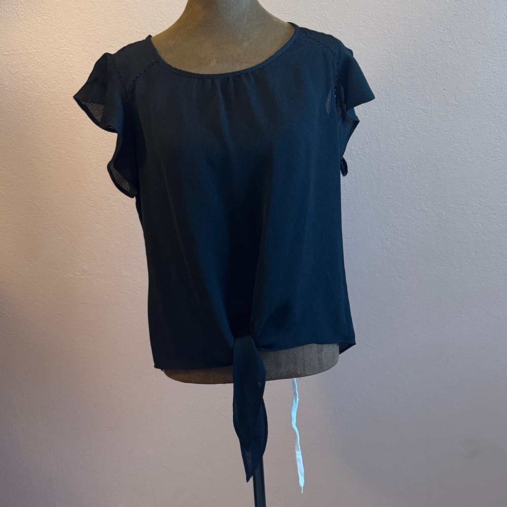 Elegant Black Tie-Front Blouse